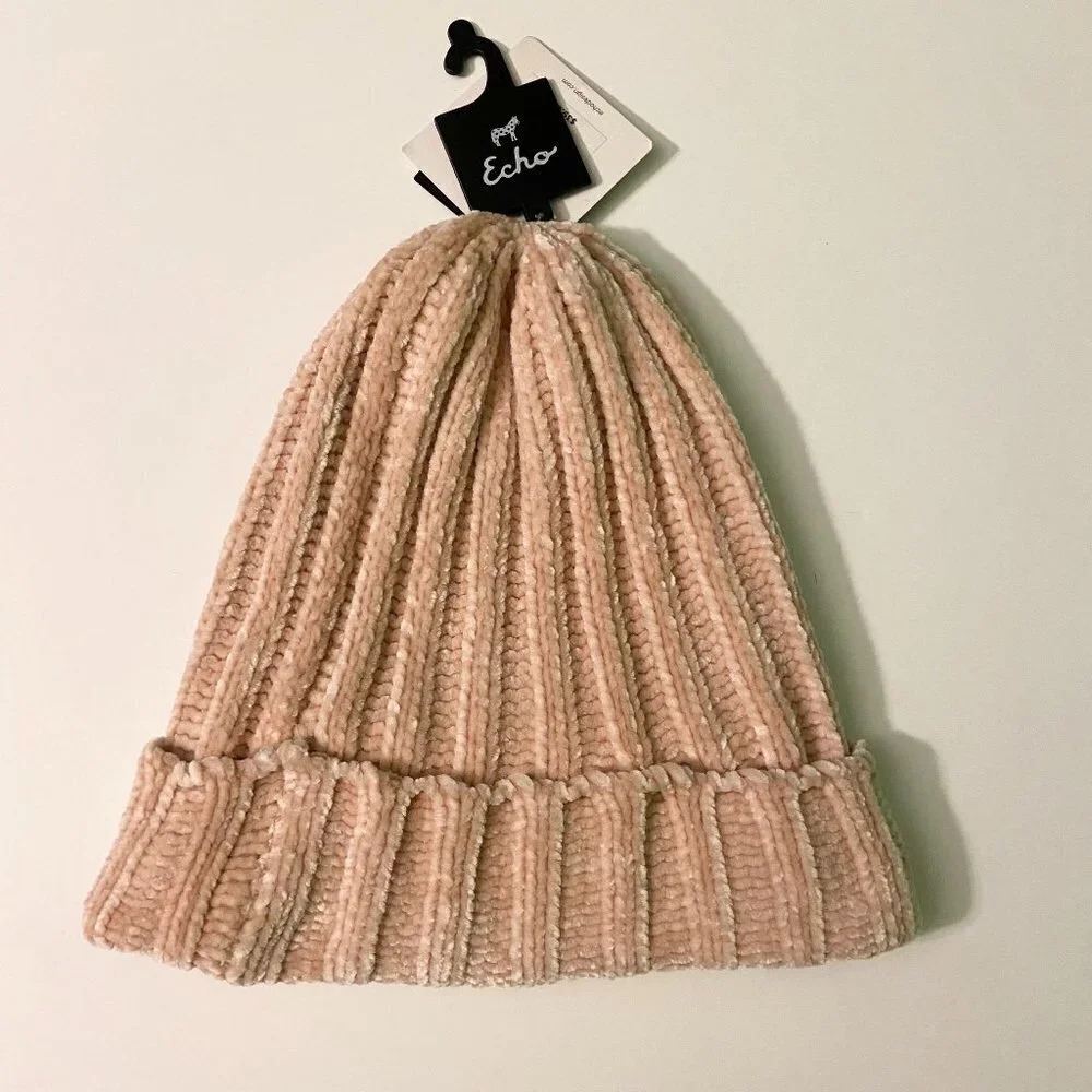 Echo New York Womans Ribbed Pom Pom Hat Winter Polyester Hat With Tags